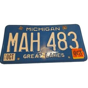 Michigan License Plate #MAH483 Blue Great Lakes-Man Cave Decor 2007